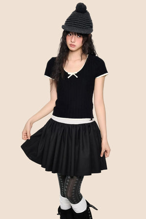 Contrast Striped Bow Knit Top