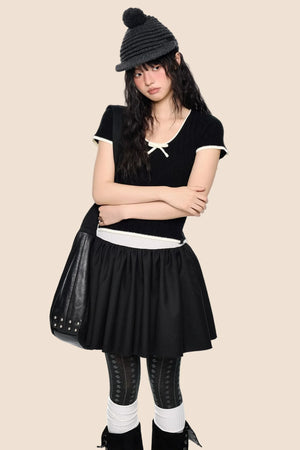 Contrast Striped Bow Knit Top
