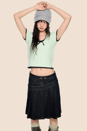 Contrast Striped Bow Knit Top