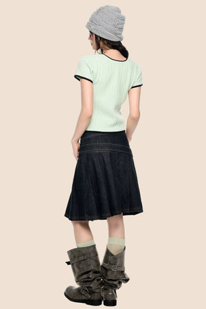 Contrast Striped Bow Knit Top