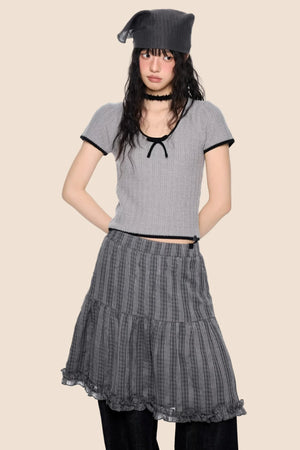 Contrast Striped Bow Knit Top