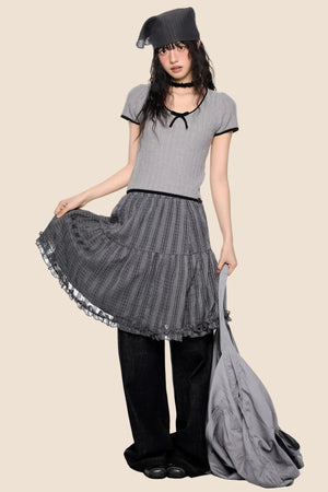 Contrast Striped Bow Knit Top