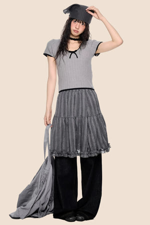 Contrast Striped Bow Knit Top