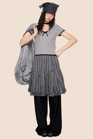 Contrast Striped Bow Knit Top