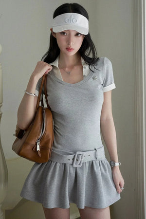 Contrast Trim Pleated Dress
