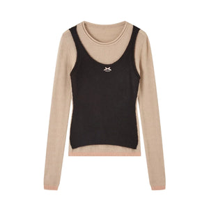 Contrasting Color Layered Sweater