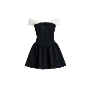 Contrasting Color Off-Shoulder Dress