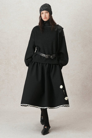 Contrasting Crochet A-Line Puffy Skirt
