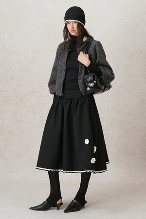 Contrasting Crochet A-Line Puffy Skirt
