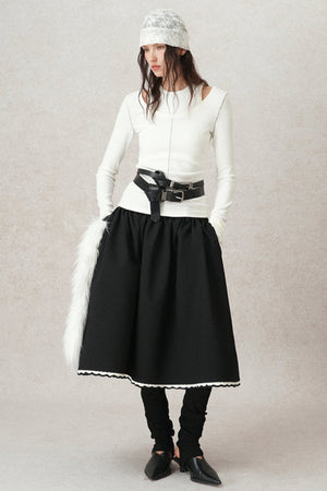 Contrasting Crochet A-Line Puffy Skirt