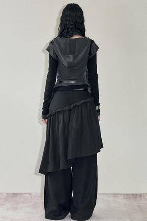 Contrasting Long-Sleeve Hooded Top