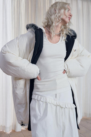Contrasting Long-Sleeve Hooded Top