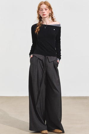 Contrasting Slanted Two Sweaters
