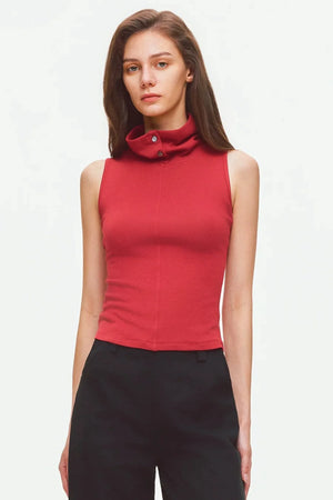 Convertible Collar Sleeveless Knit Top