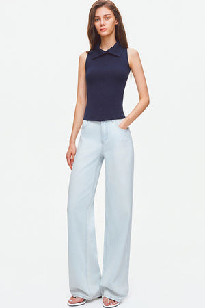 Convertible Collar Sleeveless Knit Top