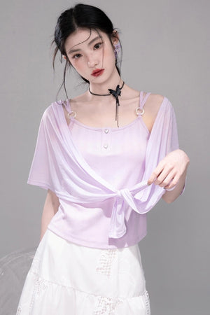 Cool Lily Purple Shawl With Vest Set
