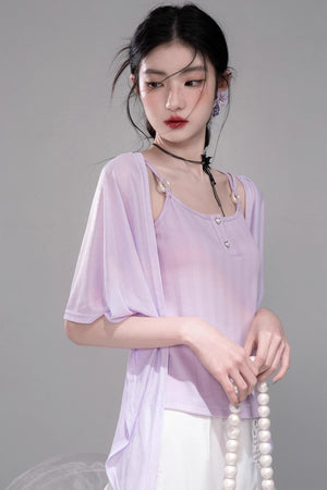 Cool Lily Purple Shawl With Vest Set