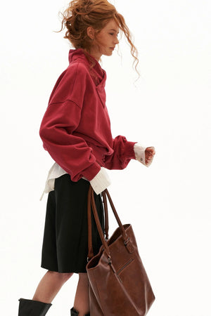 Cotton Cross-Neck Tie-Waist Pullover Sweatshirt