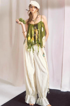 Cotton-Feel Lace Lantern Pants