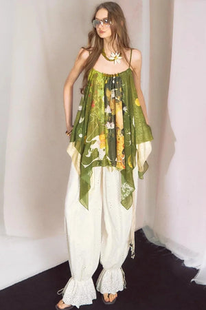 Cotton-Feel Lace Lantern Pants
