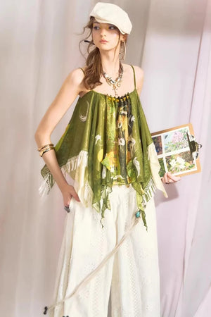 Cotton-Feel Lace Lantern Pants