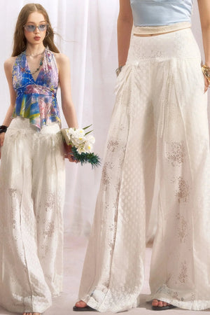 Cotton Floral Lace Wide Leg Pants