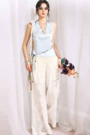 Cotton Floral Lace Wide Leg Pants