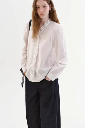 Cotton French-Style Ruffled Blouse