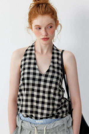 Cotton Plaid Halter Top
