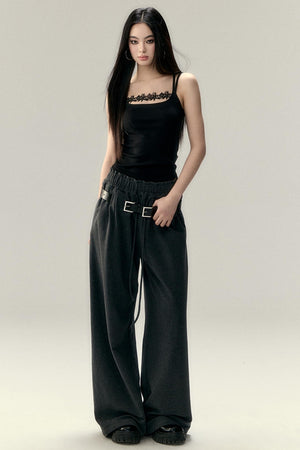 Cotton Pleated Wide-Leg Pants