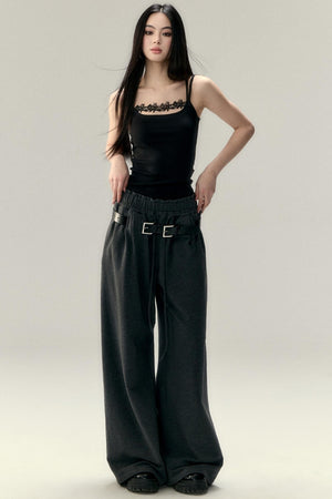 Cotton Pleated Wide-Leg Pants