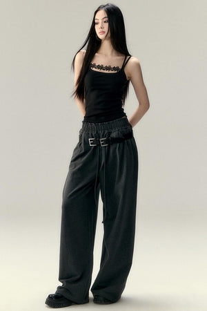 Cotton Pleated Wide-Leg Pants