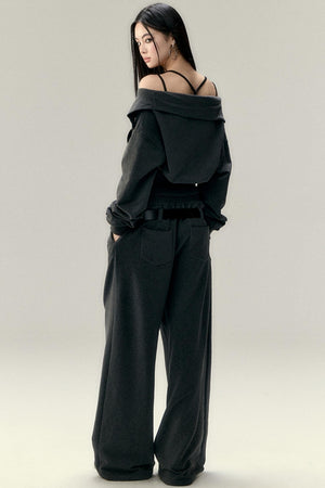 Cotton Pleated Wide-Leg Pants