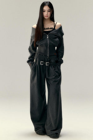 Cotton Pleated Wide-Leg Pants