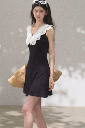 Cotton Sleeveless Backless Waist-cinching Dress