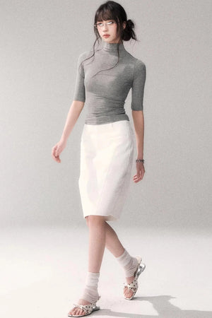 Cotton Washed Midi Skirt