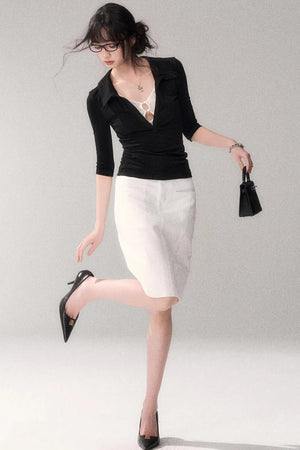 Cotton Washed Midi Skirt