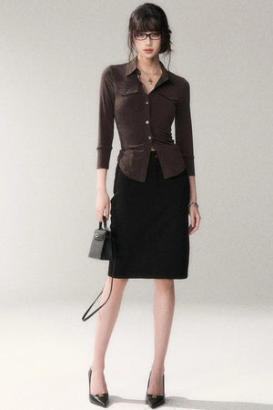 Cotton Washed Midi Skirt