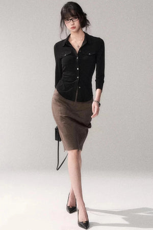 Cotton Washed Midi Skirt