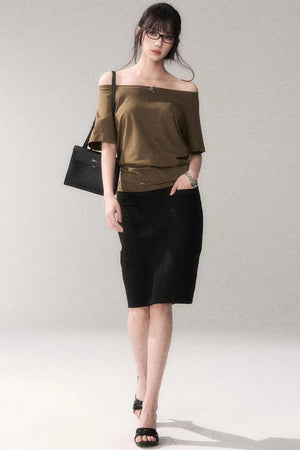 Cotton Washed Midi Skirt