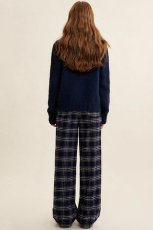Cozy Plaid Fleece Wide-Leg Pants