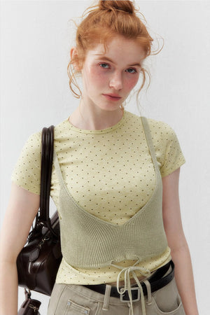 Cream Polka Dot Short T-Shirt
