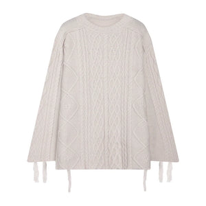 Crew Neck Crochet Cable Knit Sweater
