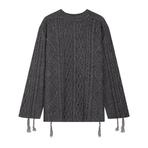 Crew Neck Crochet Cable Knit Sweater