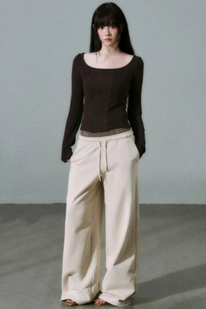 Crew Neck Patchwork Slim Sweater