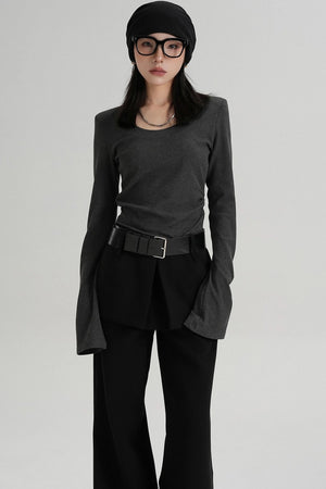 Crew Neck Waist Slimming Long-Sleeved T-Shirt