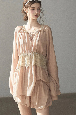 Crinkled Fabric Top and Short Skirt Set