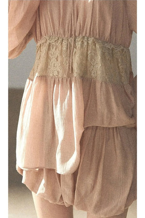 Crinkled Fabric Top and Short Skirt Set