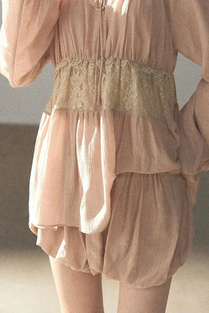 Crinkled Fabric Top and Short Skirt Set