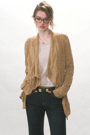 Crinkled Texture Long-Sleeved Cardigan
